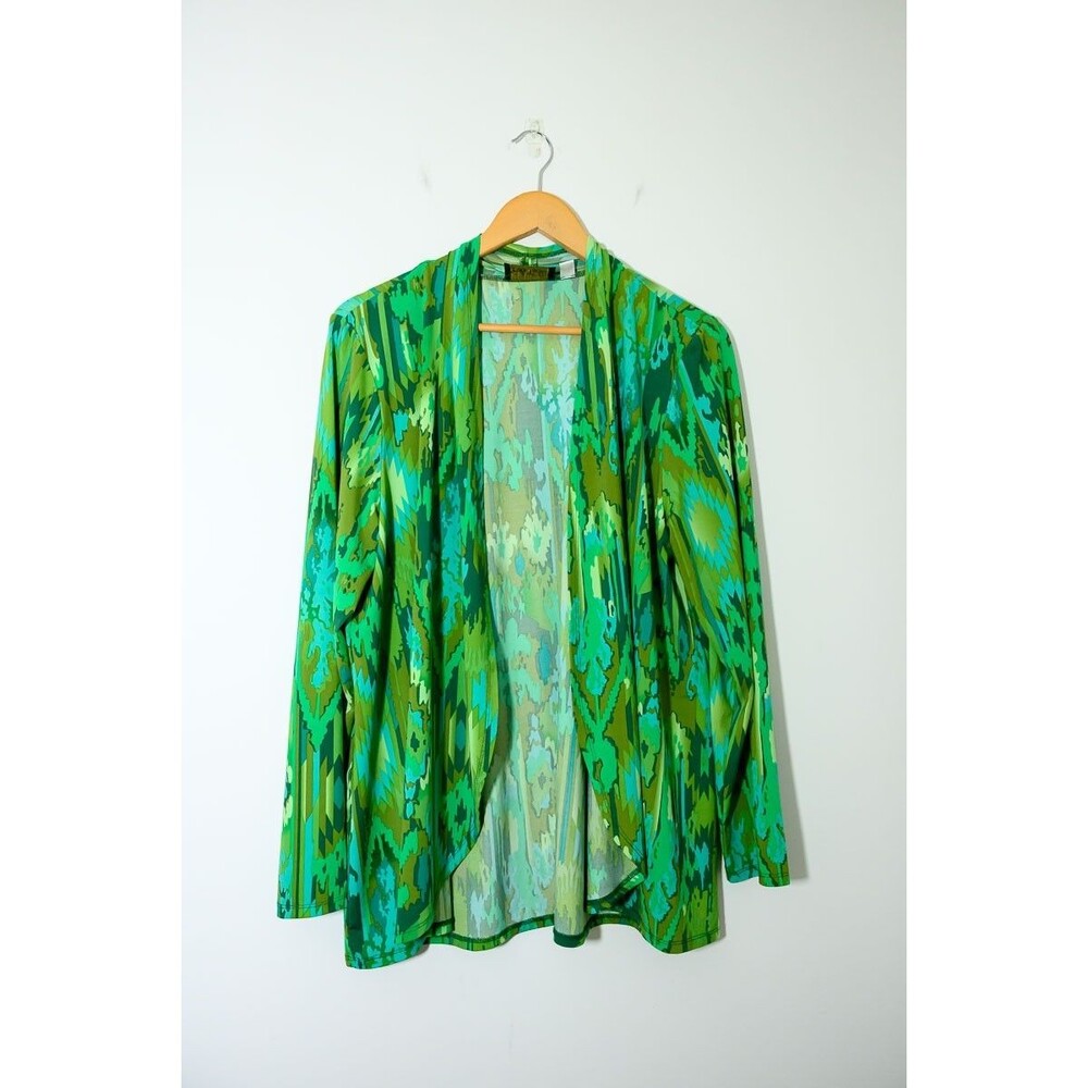 Bob Mackie Cardgan L Green Abstract Artsy Wearable Art